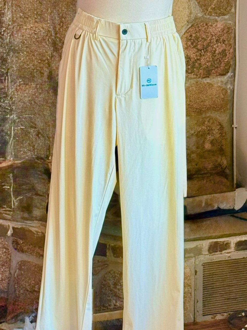 Modern Ambition Men's Perf. Pants Graysh/Butter Stretch Elastic Waist NWT M